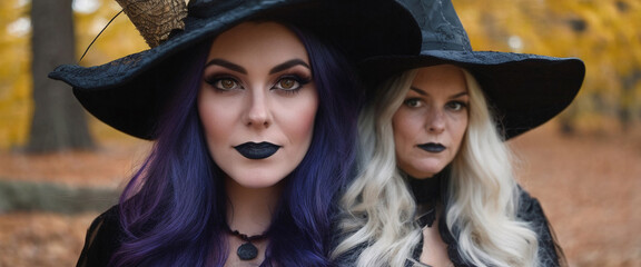 Two Women in Witch Costumes