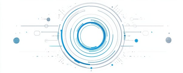 Poster - Abstract circular geometric pattern with blue and grey lines depicting digital technology and innovation