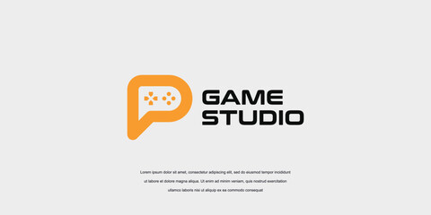 Vector game logo template. Joystick icon P letter game logo