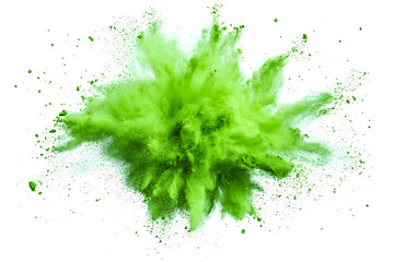 explosion of dry green paints on a transparent background. cloud and paint particles. Holi paint