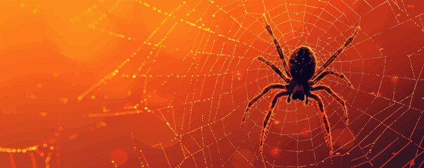 Spider web with a spider in the center. Vector flat isolated.