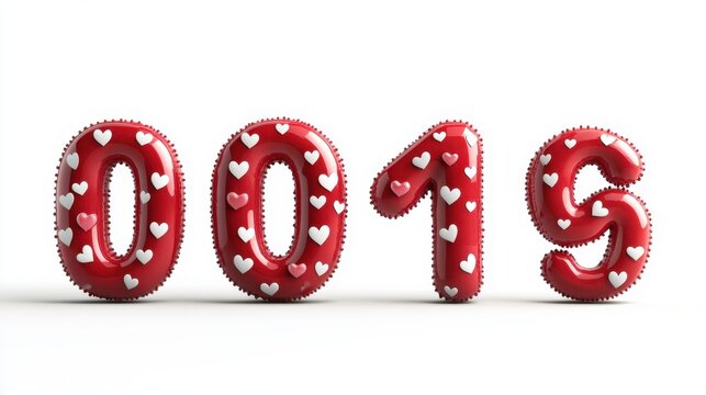 Unique 3D numbers from 0 to 9, each stylized for Valentine Day, set against a clean white background, ideal for romantic celebrations.