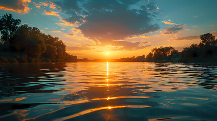 Wall Mural - Overlooking the river at sunset