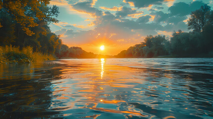 Wall Mural - Overlooking the river at sunset