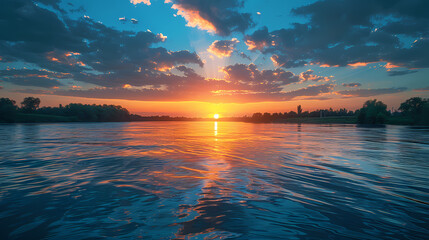 Wall Mural - Overlooking the river at sunset