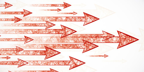 Poster - Red arrows made from intricate line patterns on a light background. 3D Rendering