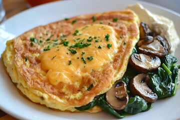 Canvas Print - A plate featuring an omelette with cheese, spinach, and mushrooms.