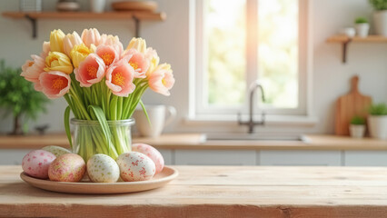 Wall Mural - Beautiful spring kitchen with flowers