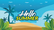 © Septian Adi Nugroho - Summer horizontal background with bright abstract tropical plants. Vector banner with monstera leaves, palm trees, tropical flowers. Template for for sale, horizontal poster, cover, social media, othe