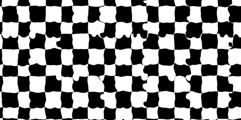 Abstract modern minimal black and white monochrome geometry deformed checker pattern texture background