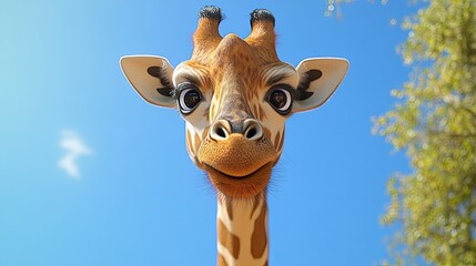 Wall Mural - Icon of a giraffe with large eyes and a friendly smile, its long neck curving slightly to create a playful look.