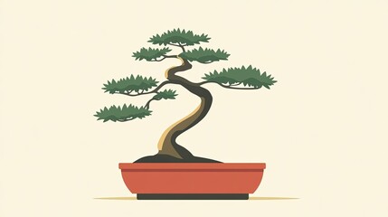 Wall Mural - Icon of a traditional bonsai tree, pruned in a distinctive shape, sitting in a small pot.