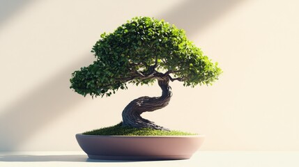 Wall Mural - Stylized bonsai tree in a pot icon, featuring a distinct pruning style, perfect for indoor gardening themes.