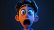 © 69 - Frightened 3D cartoon character with a panicked expression, eyes wide in disbelief, capturing the moment of shock in a playful, exaggerated way.