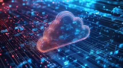 Poster - Global data flow through cloud computing networks, connecting cities and countries with virtualization technology in a digital world.