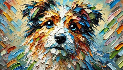 Wall Mural - An oil painting of a dog using thick, impasto brush strokes