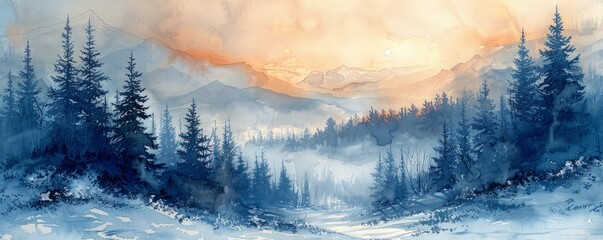 Canvas Print - Watercolor abstract winter wonderland with snow.