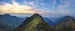 © SimonMichael - Sunset on the Lauiberg above the Muotathal and Richisau Glarus. Beautiful ridge hike to the summit. Woman hikes to the summit cross in a beautiful evening atmosphere. High quality photo.