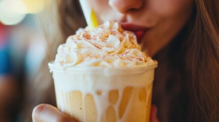 Wall Mural - Delicious Milkshake with Whipped Cream and Straw