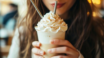 Wall Mural - Delicious Milkshake with Whipped Cream and Straws