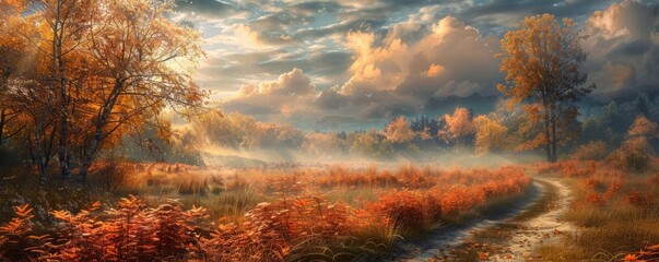 Canvas Print - Pathway through an autumn meadow