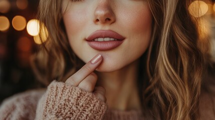 Portrait of Woman with Soft Makeup and Cozy Sweater