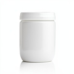 Wall Mural - a blank, white yogurt container with a smooth lid, isolated on a white background with soft reflecti