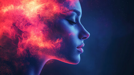 Poster - A woman's face is shown in a blue and red background