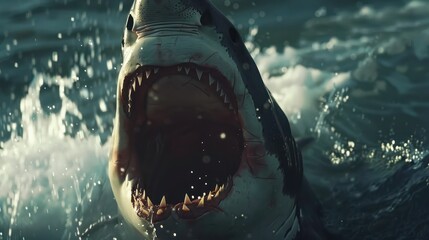 Slow motion animation of Great White shark attack with open mouth. Concept Wildlife, Nature, Slow Motion, Animation, Great White Shark