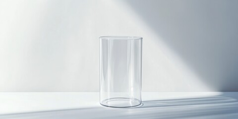 Wall Mural - a clear plastic container with a glossy finish, standing upright with soft shadows on a white surfac