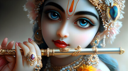 A beautifully adorned figure holding a flute, embodying grace and cultural significance.