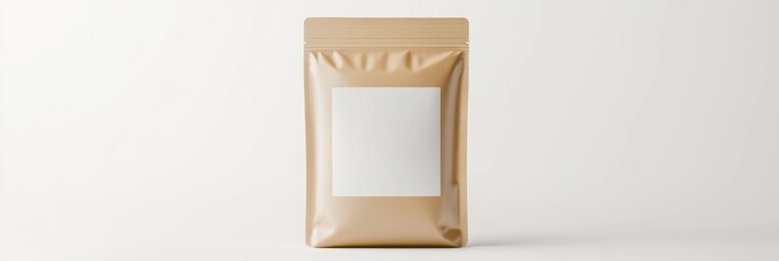 Wall Mural - a glossy pet food pouch standing upright, with a blank label and ziplock top, set against a pure whi