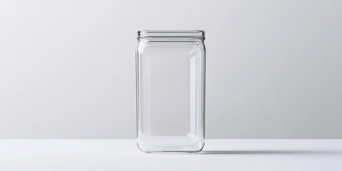 Wall Mural - a minimalistic, clear plastic snack container, standing upright and isolated on a white surface