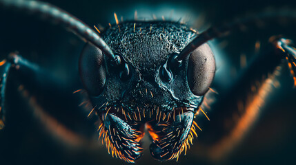 Canvas Print - A super close-up picture of a black ant's face, taken with a special camera.