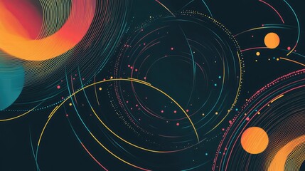 Poster - A dynamic design with dotted lines curving around colorful circles, creating a sense of flow and movement.
