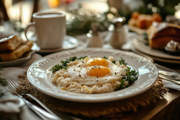 Start your day with a hearty kedgeree breakfast paired with rich hot chocolate and freshly brewed coffee at a cozy morning table