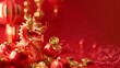 © VK Studio - A golden dragon statue amidst red festive decorations, exuding a sense of cultural celebration and opulence.