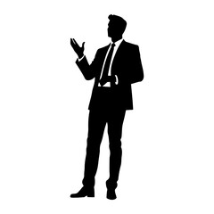 a business man standing with stylish presentation mode vector silhouette