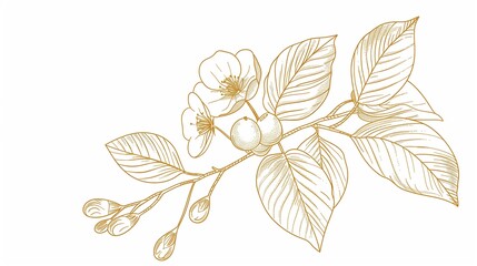 Wall Mural - Golden line art of flowers on white background,wedding invitation cards or greeting cards design.