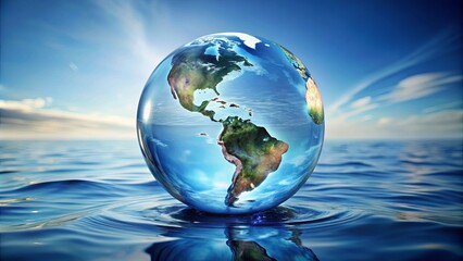 A world globe filled with clear, pristine water