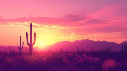 Wall Mural - majestic desert sunset: cactus silhouettes in pastel sky
