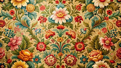 Wall Mural - Vibrant wallpaper with detailed floral patterns and rich textures