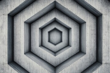 Poster - Intricate geometric pattern featuring layered hexagons in a concrete style, ideal for modern design and architectural themes.