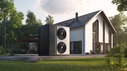 Poster - Modern House with Heat Pump System