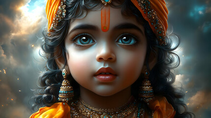 A portrait of a young child adorned in traditional attire, exuding innocence and grace.