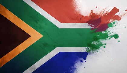 South Africa flag background with a paint splash texture on the wall