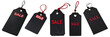 © Kanlayarawit - Set of isolated black price tags with red and white text 'SALE' on a transparent background for Black Friday or sale events.