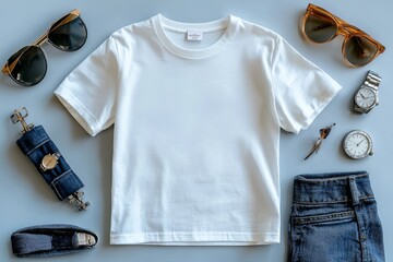 Realistic white Tshirt Flat Lay Mockup created with Generative AI