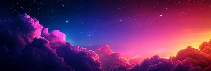 Wall Mural - a breathtaking panoramic view of a colorful cloudscape under a starry night sky, symbolizing dreams,