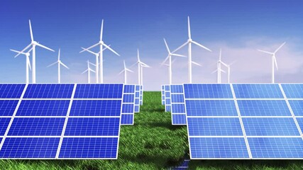 Sticker - solar power station and wind turbines 3d